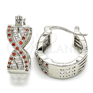 White Gold Filled Hoop Earrings — Small Hoop with Garnet and White Micro Pave — main product view — SKU 126924 | Oro Laminado Blanco aretes de aro — Small Hoop with Garnet and blanco Micro Pave — SKU 126924
