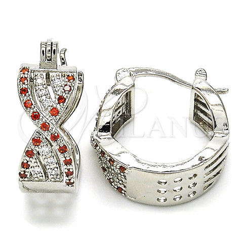 Rhodium Gold Filled Small Hoop, with Garnet and White Micro Pave, Polished, Rhodium Finish, 02.210.0265.5.15