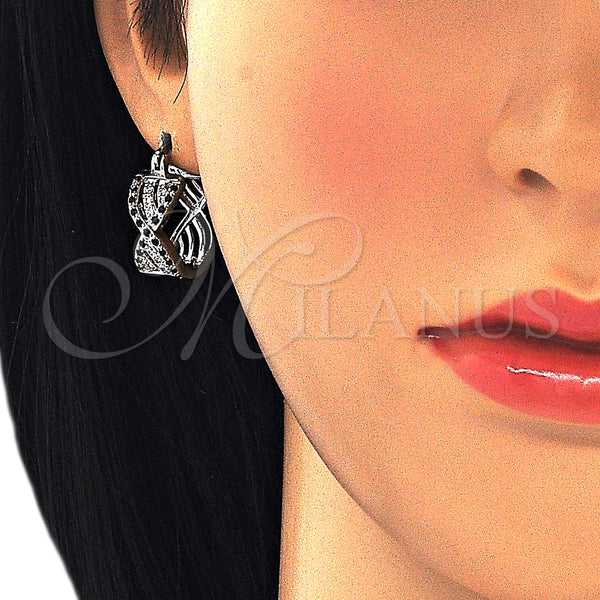 White Gold Filled Hoop Earrings — Small Hoop with Black and White Micro Pave — alternate product view — SKU 126925 | Oro Laminado Blanco aretes de aro — Small Hoop with negro and blanco Micro Pave — SKU 126925