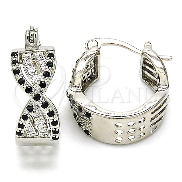 White Gold Filled Hoop Earrings — Small Hoop with Black and White Micro Pave — main product view — SKU 126925 | Oro Laminado Blanco aretes de aro — Small Hoop with negro and blanco Micro Pave — SKU 126925