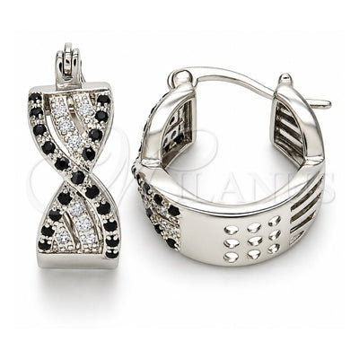 White Gold Filled Small Hoop, with Black and White Micro Pave, Polished, Rhodium Finish, 02.210.0265.6.15
