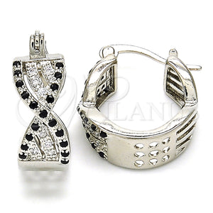 White Gold Filled Hoop Earrings — Small Hoop with Black and White Micro Pave — main product view — SKU 126925 | Oro Laminado Blanco aretes de aro — Small Hoop with negro and blanco Micro Pave — SKU 126925