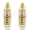 Oro Laminado Small Hoop, Gold Filled Style with Garnet and White Cubic Zirconia, Polished, Golden Finish, 02.210.0266.1.20