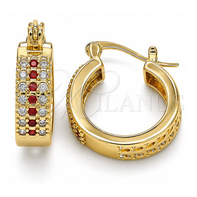 Oro Laminado Small Hoop, Gold Filled Style with Garnet and White Cubic Zirconia, Polished, Golden Finish, 02.210.0266.1.20