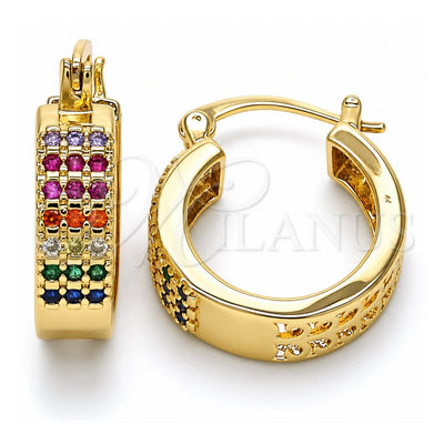 Oro Laminado Small Hoop, Gold Filled Style with Multicolor Cubic Zirconia, Polished, Golden Finish, 02.210.0266.3.20