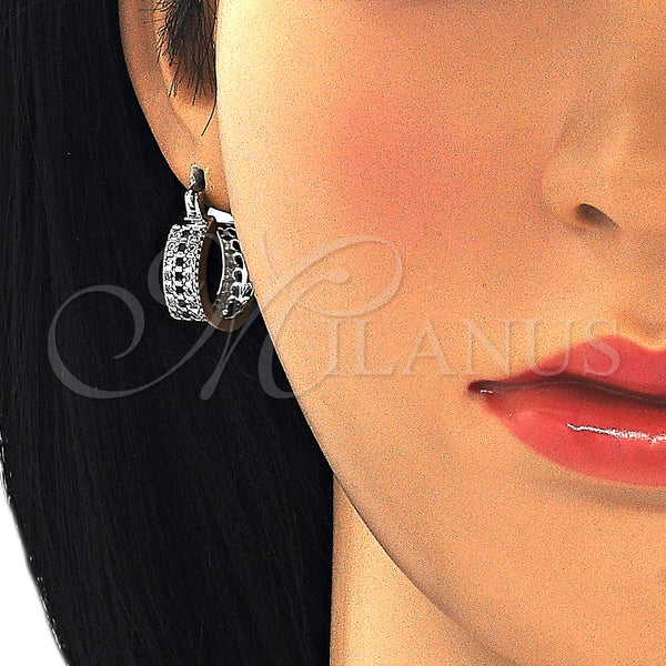 White Gold Filled Hoop Earrings — Small Hoop with Black and White Cubic Zirconia — alternate product view — SKU 126931 | Oro Laminado Blanco aretes de aro — Small Hoop with negro and blanco Cubic Zirconia — SKU 126931