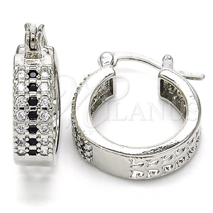 White Gold Filled Hoop Earrings — Small Hoop with Black and White Cubic Zirconia — main product view — SKU 126931 | Oro Laminado Blanco aretes de aro — Small Hoop with negro and blanco Cubic Zirconia — SKU 126931
