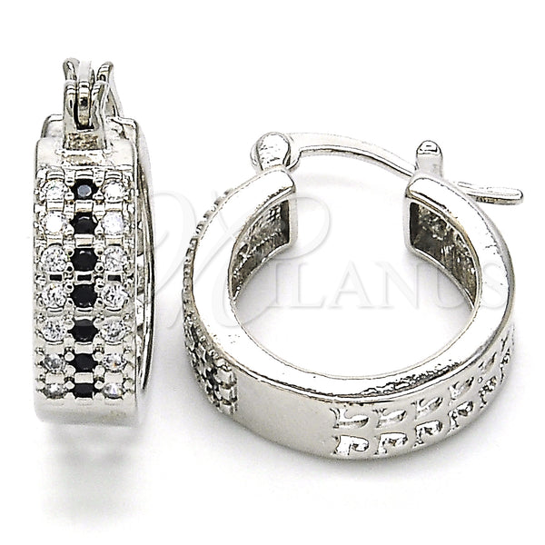 White Gold Filled Hoop Earrings — Small Hoop with Black and White Cubic Zirconia — main product view — SKU 126931 | Oro Laminado Blanco aretes de aro — Small Hoop with negro and blanco Cubic Zirconia — SKU 126931