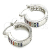 Rhodium Plated Small Hoop, with Multicolor Cubic Zirconia, Polished, Rhodium Finish, 02.210.0266.5.20
