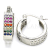 Rhodium Plated Small Hoop, with Multicolor Cubic Zirconia, Polished, Rhodium Finish, 02.210.0266.5.20