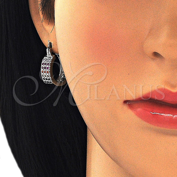 White Gold Filled Hoop Earrings — Small Hoop with Multicolor Cubic Zirconia Polished 02. — alternate product view — SKU 126932 | Oro Laminado Blanco aretes de aro — Small Hoop with Multicolor Cubic Zirconia pulido 02. — SKU 126932