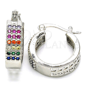 White Gold Filled Hoop Earrings — Small Hoop with Multicolor Cubic Zirconia Polished 02. — main product view — SKU 126932 | Oro Laminado Blanco aretes de aro — Small Hoop with Multicolor Cubic Zirconia pulido 02. — SKU 126932