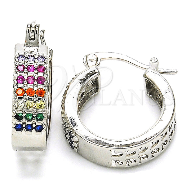 White Gold Filled Hoop Earrings — Small Hoop with Multicolor Cubic Zirconia Polished 02. — main product view — SKU 126932 | Oro Laminado Blanco aretes de aro — Small Hoop with Multicolor Cubic Zirconia pulido 02. — SKU 126932