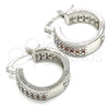 Rhodium Plated Small Hoop, with Garnet and White Cubic Zirconia, Polished, Rhodium Finish, 02.210.0266.6.20