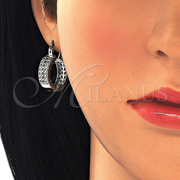 White Gold Filled Hoop Earrings — Small Hoop with Garnet and White Cubic Zirconia — alternate product view — SKU 126933 | Oro Laminado Blanco aretes de aro — Small Hoop with Garnet and blanco Cubic Zirconia — SKU 126933