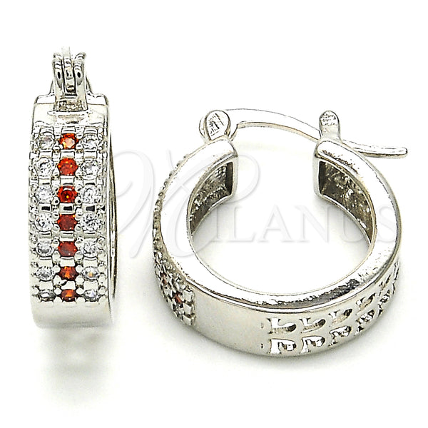 White Gold Filled Hoop Earrings — Small Hoop with Garnet and White Cubic Zirconia — main product view — SKU 126933 | Oro Laminado Blanco aretes de aro — Small Hoop with Garnet and blanco Cubic Zirconia — SKU 126933