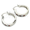 Rhodium Plated Small Hoop, with Garnet and White Cubic Zirconia, Polished, Rhodium Finish, 02.210.0267.6.25