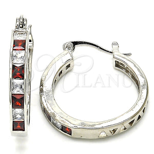 White Gold Filled Hoop Earrings — Small Hoop with Garnet and White Cubic Zirconia — main product view — SKU 126941 | Oro Laminado Blanco aretes de aro — Small Hoop with Garnet and blanco Cubic Zirconia — SKU 126941