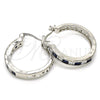 Rhodium Plated Small Hoop, with Sapphire Blue and White Cubic Zirconia, Polished, Rhodium Finish, 02.210.0267.7.25