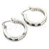 Rhodium Plated Small Hoop, with Sapphire Blue and White Cubic Zirconia, Polished, Rhodium Finish, 02.210.0267.7.25