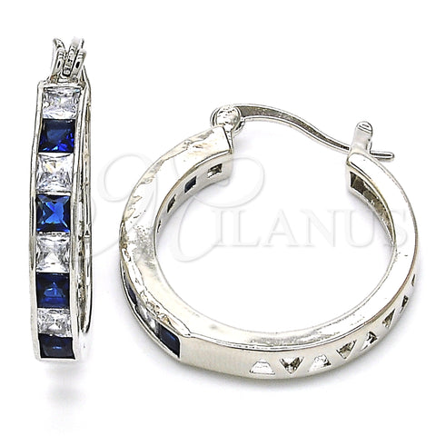 Rhodium Gold Filled Small Hoop, with Sapphire Blue and White Cubic Zirconia, Polished, Rhodium Finish, 02.210.0267.7.25