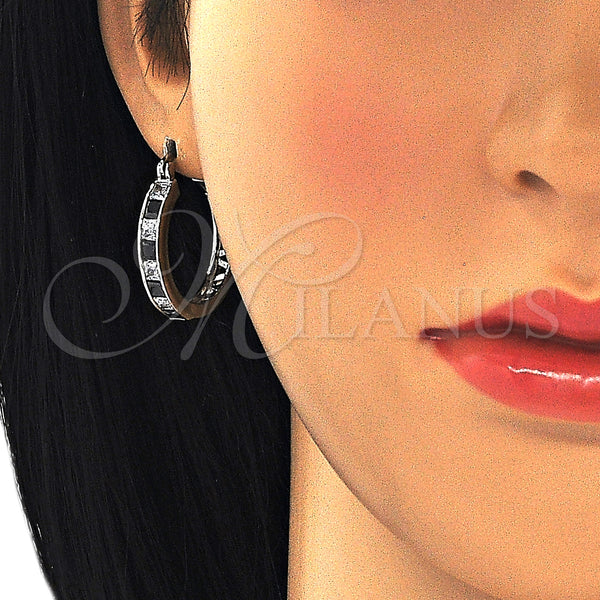 White Gold Filled Hoop Earrings — Small Hoop with Black and White Cubic Zirconia — alternate product view — SKU 126943 | Oro Laminado Blanco aretes de aro — Small Hoop with negro and blanco Cubic Zirconia — SKU 126943