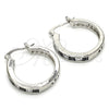 Rhodium Gold Filled Small Hoop, with Black and White Cubic Zirconia, Polished, Rhodium Finish, 02.210.0267.8.25