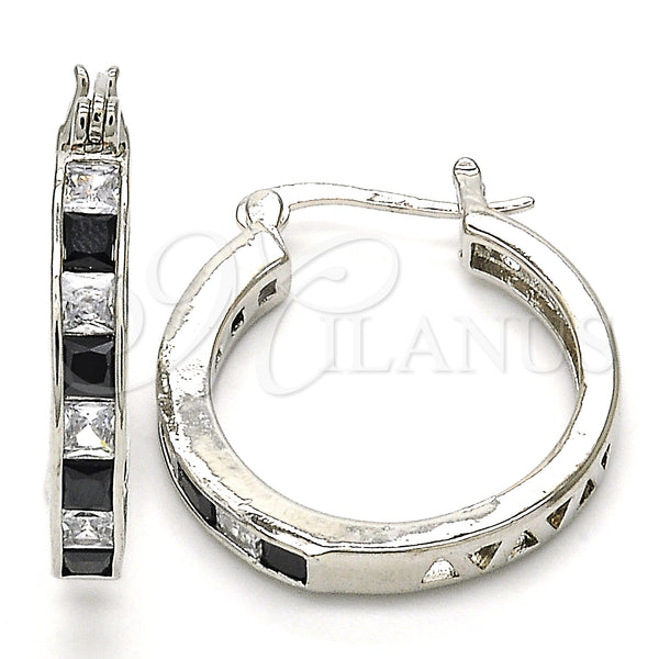 White Gold Filled Hoop Earrings — Small Hoop with Black and White Cubic Zirconia — main product view — SKU 126943 | Oro Laminado Blanco aretes de aro — Small Hoop with negro and blanco Cubic Zirconia — SKU 126943