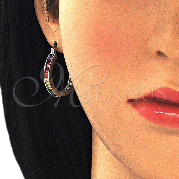 White Gold Filled Hoop Earrings — Small Hoop with Multicolor Cubic Zirconia Polished 02. — alternate product view — SKU 126944 | Oro Laminado Blanco aretes de aro — Small Hoop with Multicolor Cubic Zirconia pulido 02. — SKU 126944