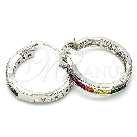 Rhodium Plated Small Hoop, with Multicolor Cubic Zirconia, Polished, Rhodium Finish, 02.210.0267.9.25