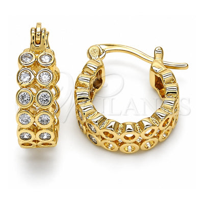 Oro Laminado Small Hoop, Gold Filled Style with White Cubic Zirconia, Polished, Golden Finish, 02.210.0268.15