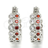 Rhodium Plated Small Hoop, with Garnet and White Cubic Zirconia, Polished, Rhodium Finish, 02.210.0268.4.15