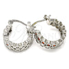 Rhodium Plated Small Hoop, with Garnet and White Cubic Zirconia, Polished, Rhodium Finish, 02.210.0268.4.15