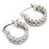 Rhodium Plated Small Hoop, with Garnet and White Cubic Zirconia, Polished, Rhodium Finish, 02.210.0268.4.15