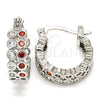Rhodium Plated Small Hoop, with Garnet and White Cubic Zirconia, Polished, Rhodium Finish, 02.210.0268.4.15