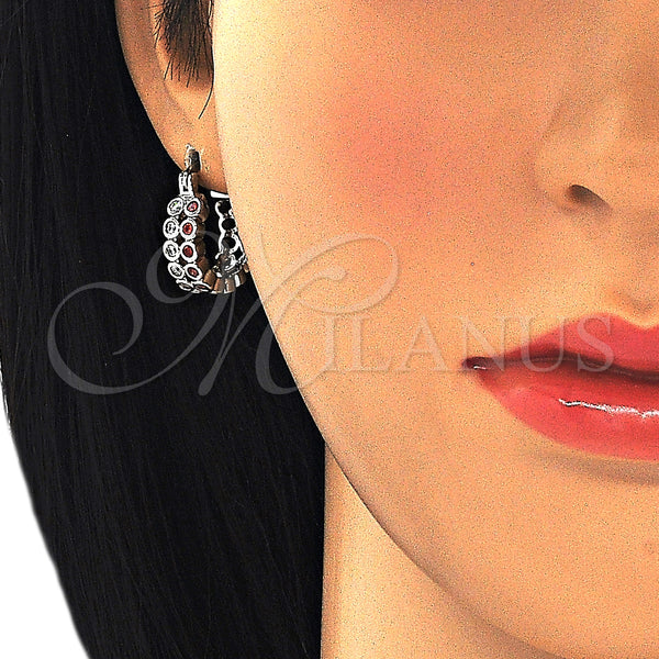White Gold Filled Hoop Earrings — Small Hoop with Garnet and White Cubic Zirconia — alternate product view — SKU 126949 | Oro Laminado Blanco aretes de aro — Small Hoop with Garnet and blanco Cubic Zirconia — SKU 126949