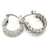 Rhodium Gold Filled Small Hoop, with Garnet and White Cubic Zirconia, Polished, Rhodium Finish, 02.210.0268.4.15