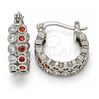 White Gold Filled Small Hoop, with Garnet and White Cubic Zirconia, Polished, Rhodium Finish, 02.210.0268.4.15