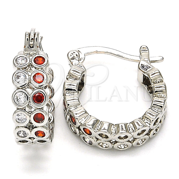 White Gold Filled Hoop Earrings — Small Hoop with Garnet and White Cubic Zirconia — main product view — SKU 126949 | Oro Laminado Blanco aretes de aro — Small Hoop with Garnet and blanco Cubic Zirconia — SKU 126949