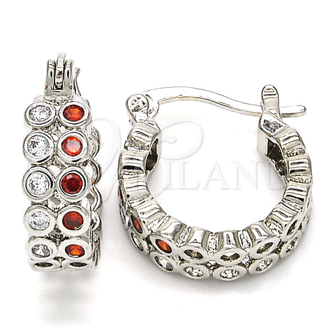 Rhodium Gold Filled Small Hoop, with Garnet and White Cubic Zirconia, Polished, Rhodium Finish, 02.210.0268.4.15