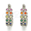 Rhodium Plated Small Hoop, with Multicolor Cubic Zirconia, Polished, Rhodium Finish, 02.210.0268.6.15