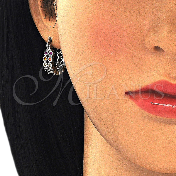 White Gold Filled Hoop Earrings — Small Hoop with Multicolor Cubic Zirconia Polished 02. — alternate product view — SKU 126951 | Oro Laminado Blanco aretes de aro — Small Hoop with Multicolor Cubic Zirconia pulido 02. — SKU 126951
