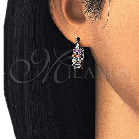 Rhodium Plated Small Hoop, with Multicolor Cubic Zirconia, Polished, Rhodium Finish, 02.210.0268.6.15