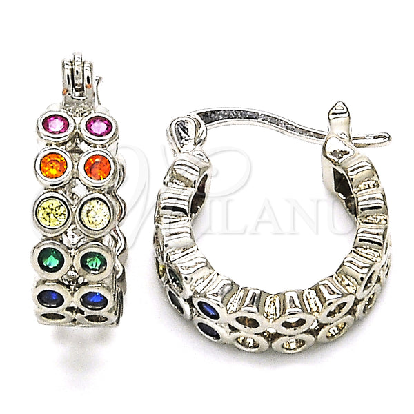 White Gold Filled Hoop Earrings — Small Hoop with Multicolor Cubic Zirconia Polished 02. — main product view — SKU 126951 | Oro Laminado Blanco aretes de aro — Small Hoop with Multicolor Cubic Zirconia pulido 02. — SKU 126951