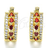 Oro Laminado Small Hoop, Gold Filled Style with Garnet and White Cubic Zirconia, Polished, Golden Finish, 02.210.0269.1.15