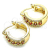 Oro Laminado Small Hoop, Gold Filled Style with Garnet and White Cubic Zirconia, Polished, Golden Finish, 02.210.0269.1.15