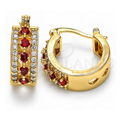 Oro Laminado Small Hoop, Gold Filled Style with Garnet and White Cubic Zirconia, Polished, Golden Finish, 02.210.0269.1.15