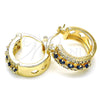 Oro Laminado Small Hoop, Gold Filled Style with Sapphire Blue and White Cubic Zirconia, Polished, Golden Finish, 02.210.0269.2.15