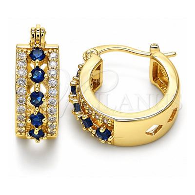 Oro Laminado Small Hoop, Gold Filled Style with Sapphire Blue and White Cubic Zirconia, Polished, Golden Finish, 02.210.0269.2.15