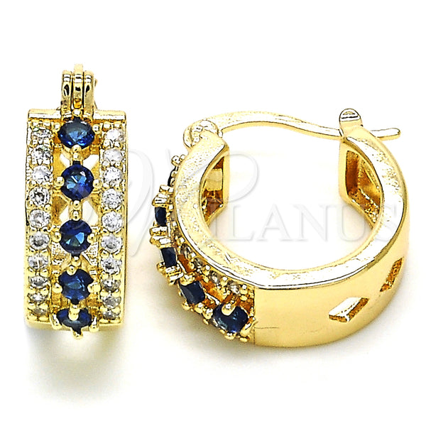 Gold Filled Hoop Earrings — Small Hoop with Sapphire Blue and White Cubic — main product view — SKU 126955 | Oro Laminado aretes de aro — Small Hoop with Sapphire Blue and blanco Cubic — SKU 126955